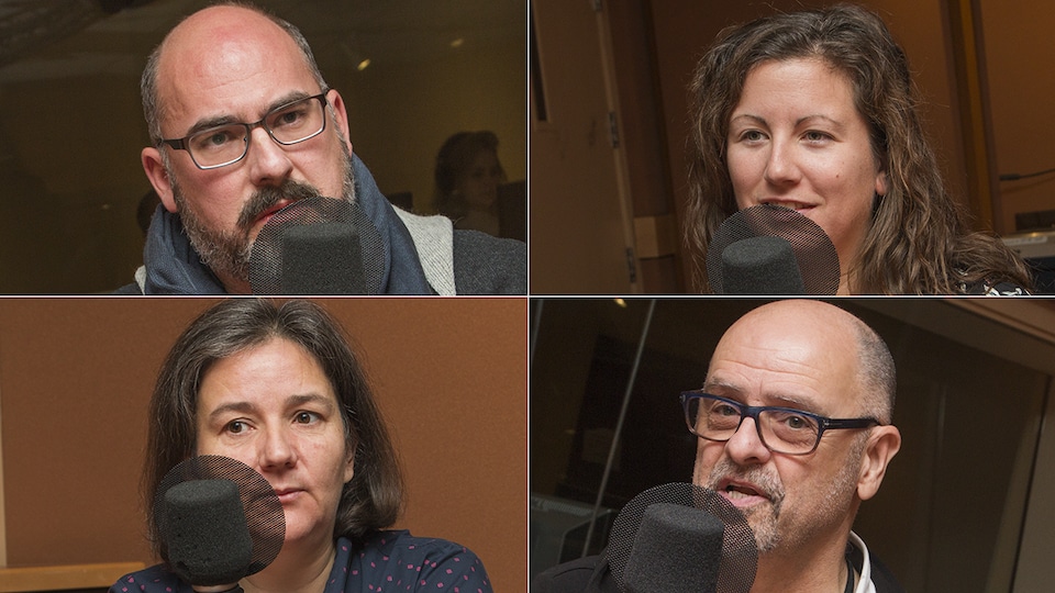 Maxime De Blois, Geneviève Proulx, Marie Houzeau et Claude Robillard au micro de Catherine Perrin