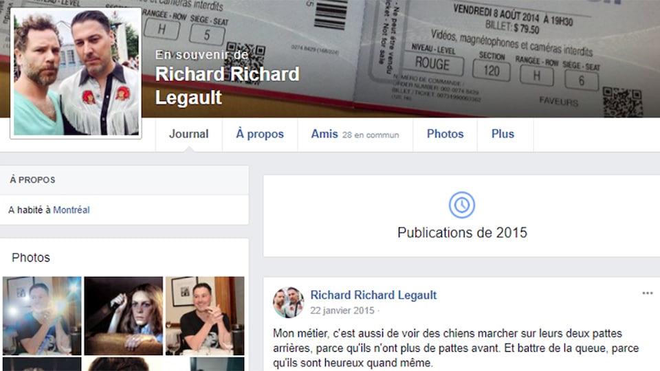 Haut de la page Facebook commémorative de Richard Legault