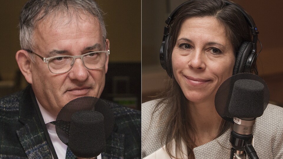 Réjean Hébert et Stéphanie Côté au micro de Catherine Perrin.