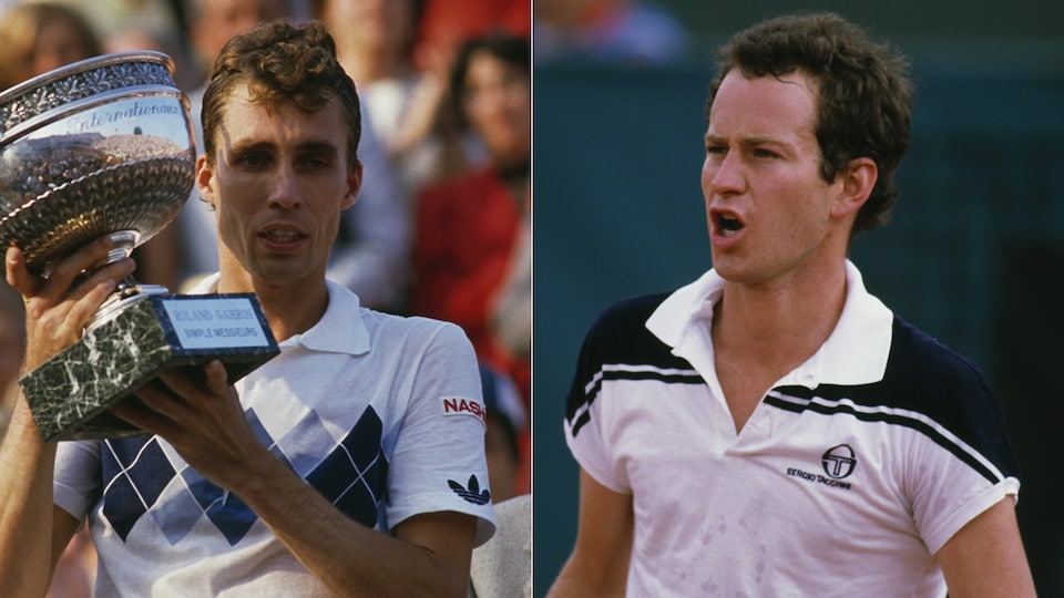 Le Tchèque Ivan Lendl et l'Américain John McEnroe lors du Tournoi Roland-Garros, le 1er juin 1984.