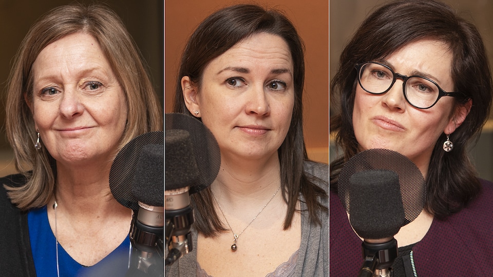 Ghislaine Labelle, Francine Sabourin et Kathryn Peterson au micro de Catherine Perrin.