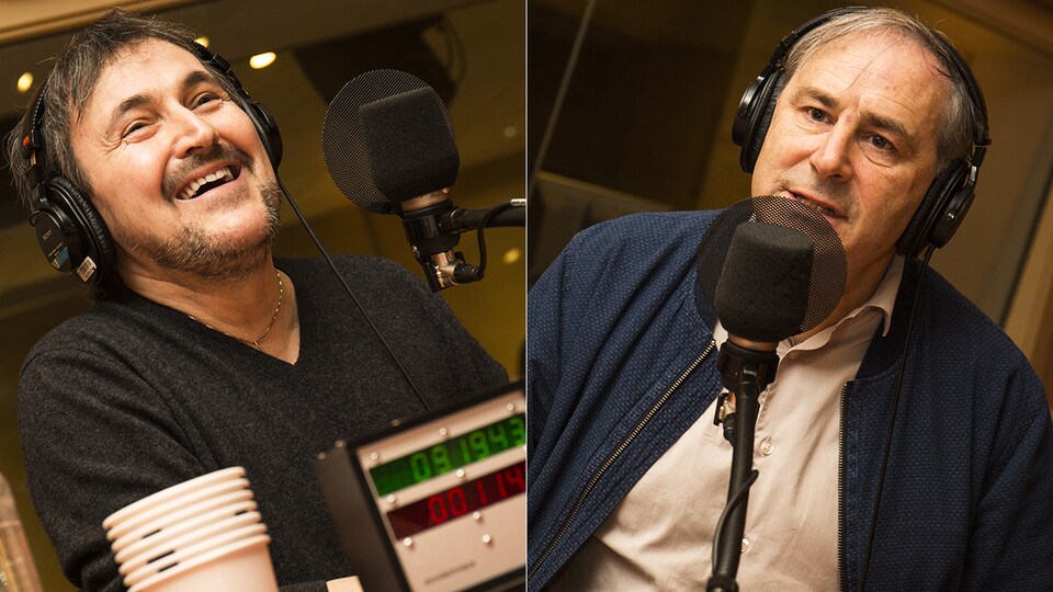 Guy A. Lepage et Jacques K. Primeau au micro de Catherine Perrin