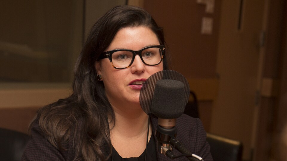 Marie-Ève Bordeleau au studio 18 de Radio-Canada, à Montréal, le 19 février 2018