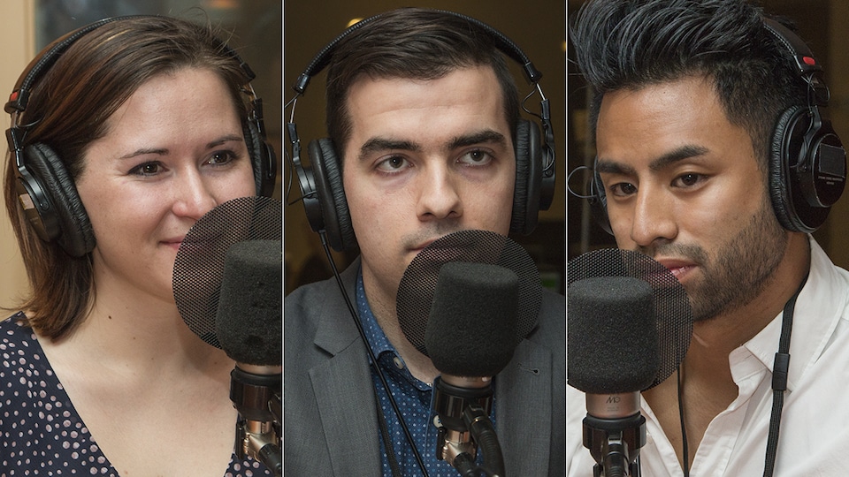 Claudel Pétrin-Desrosiers, Christopher Lemieux et Frédérik To au micro de Catherine Perrin.