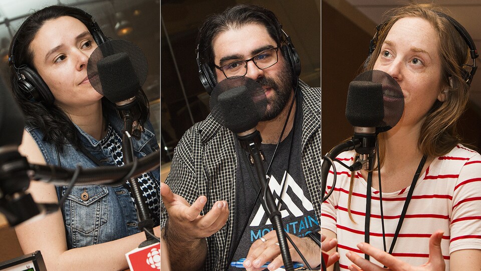 Marie-Josée St-Pierre, Martin Couto et Lili Boisvert au micro de Catherine Perrin