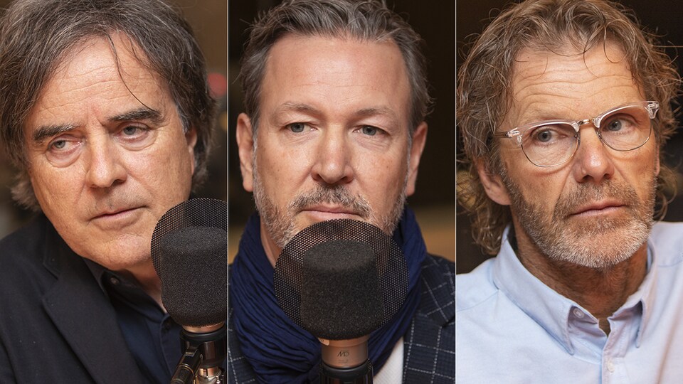 Pierre Thibault, Ricardo Larrivée et Pierre Lavoie au micro de Catherine Perrin.