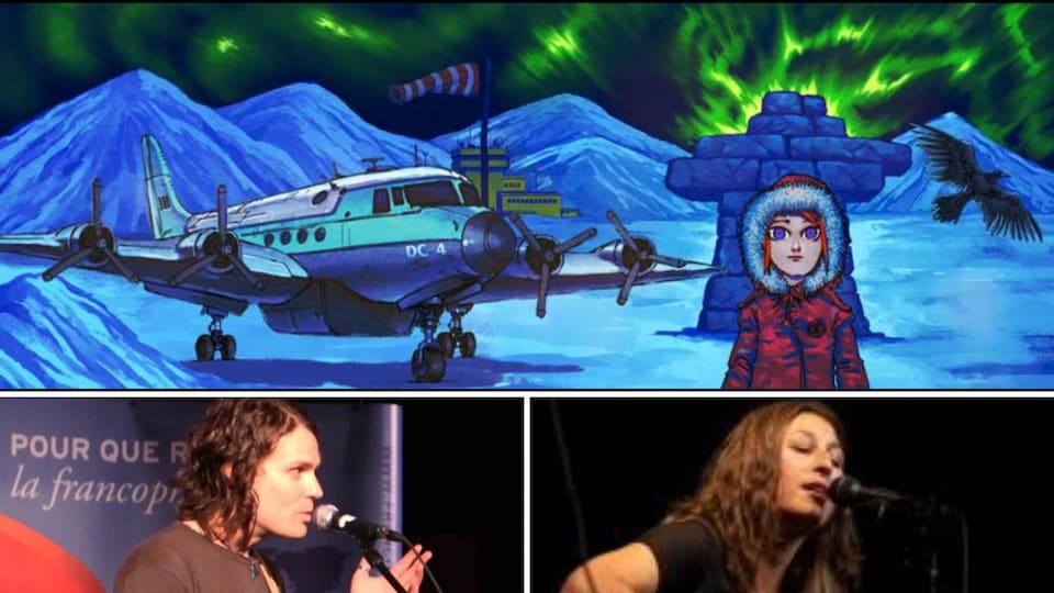 Montage d'images : illustration d'une scène du Grand Nord et portraits des deux artistes.