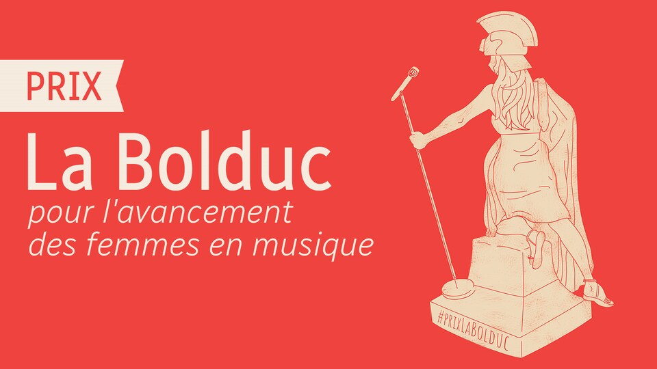 L'illustration de ce que pourrait être le trophée La Bolduc : Une statuette de la déesse Athéna, tenant un micro.