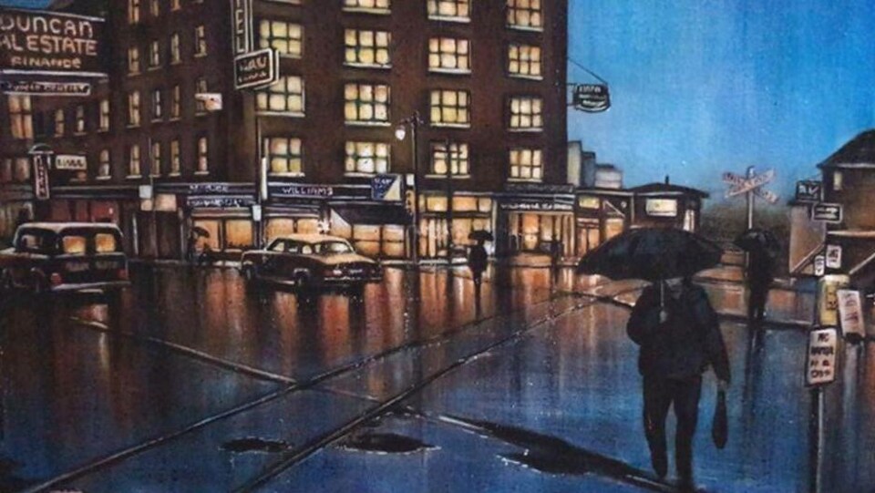 Une toile montrant une ville.