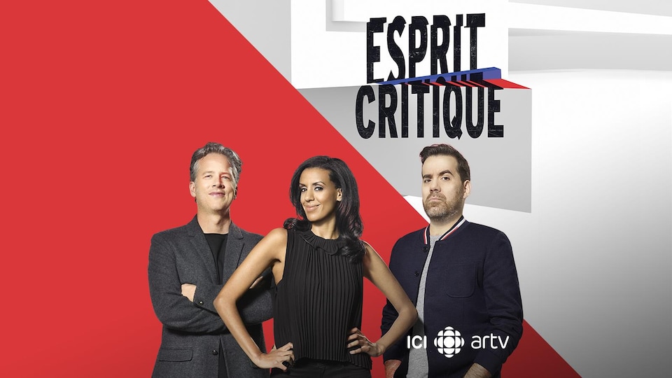 Les trois posent sur l'affiche de l'émission Esprit critique.