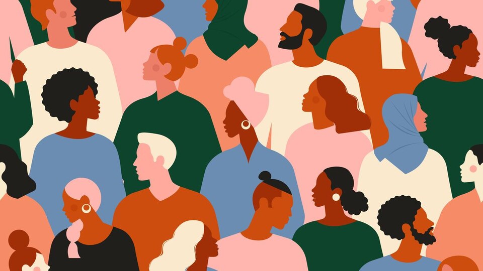 Illustration d'une foule de personnes jeunes, âgées, issues de la diversité, hommes et femmes.