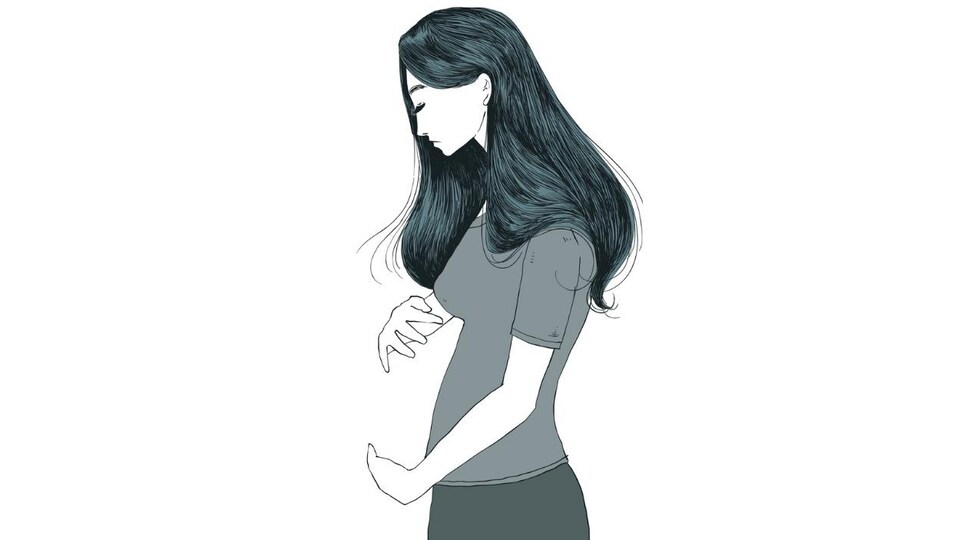 Illustration d'une femme qui tient un ventre rond imaginaire comme si elle était enceinte.