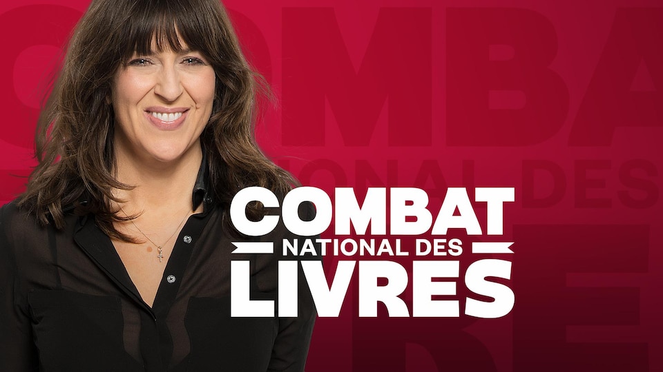 Marie-Louise Arsenault, souriante, avec l'inscription « Combat national des livres ».