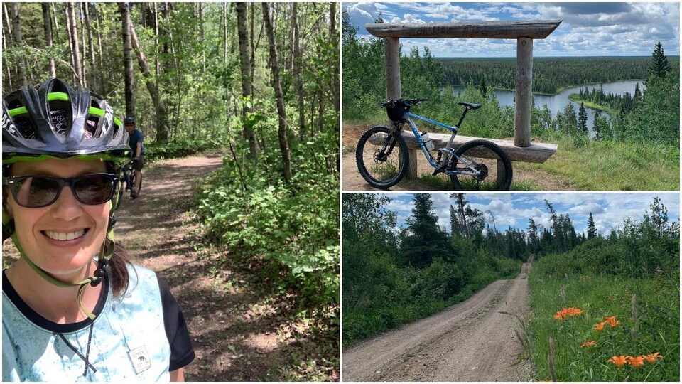 Un collage de trois photos liées au vélo