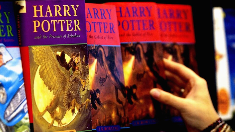 Un étalage sur lequel reposent des livres de la très populaire série littéraire Harry Potter.