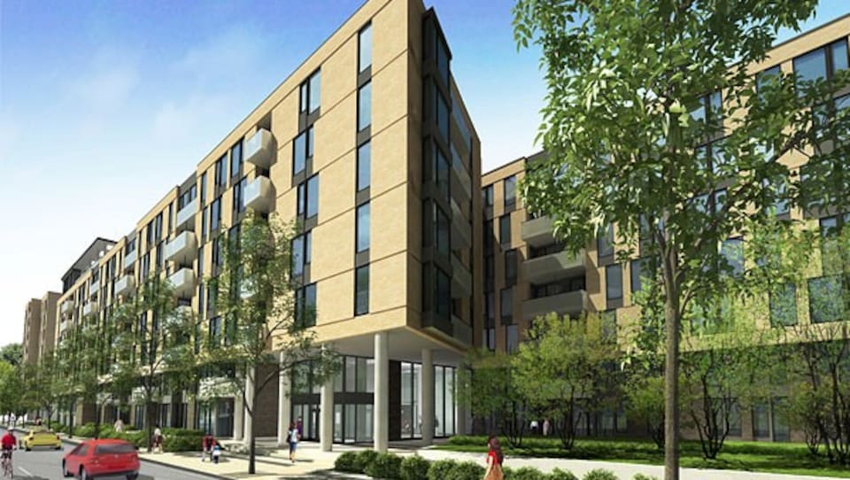 Un immeuble de la deuxième phase de développement du quartier 54, autour du métro Rosemont à Montréal