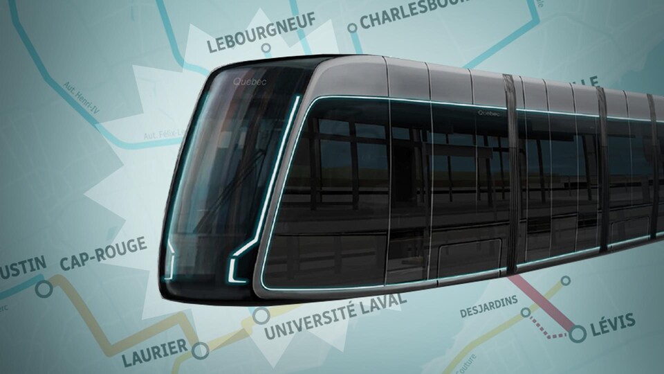 Montage d''une image du tramway devant la carte du réseau de transport structurant.