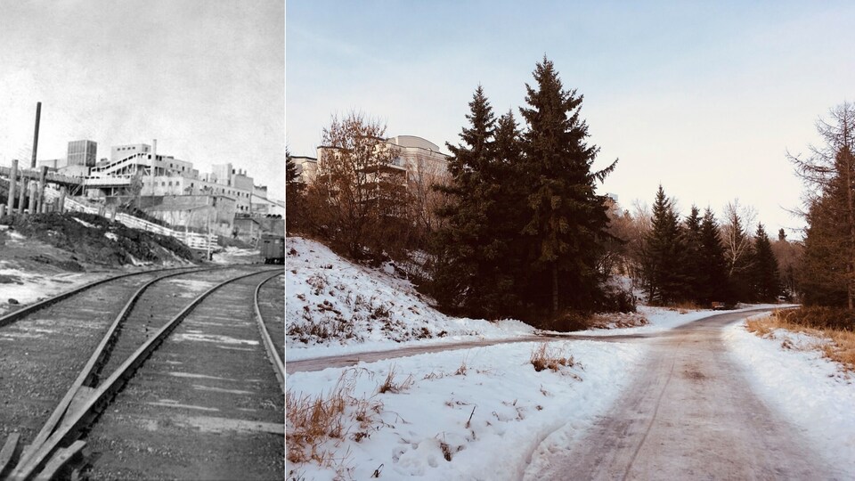 Montage photo montrant le même lieu à deux époques différentes.