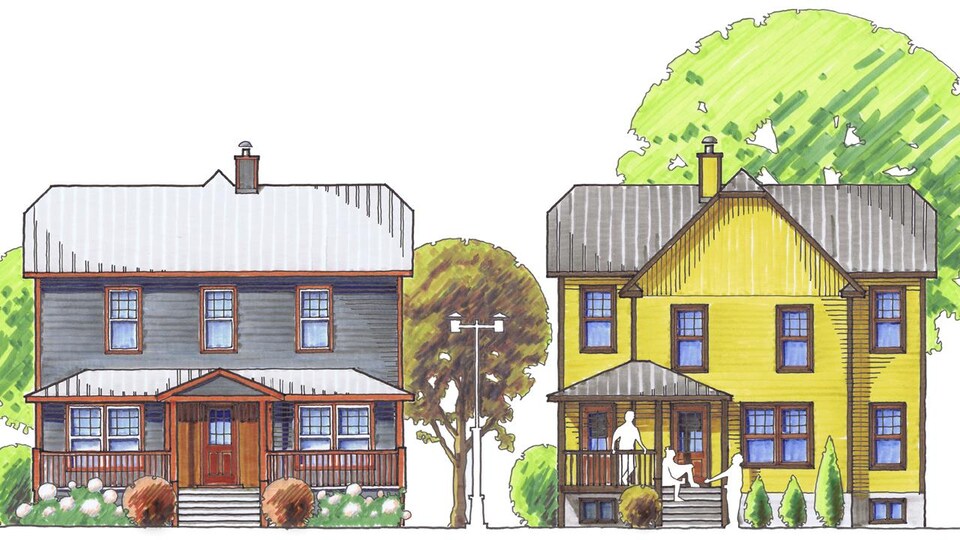 Croquis de deux maisons patrimoniales rénovées