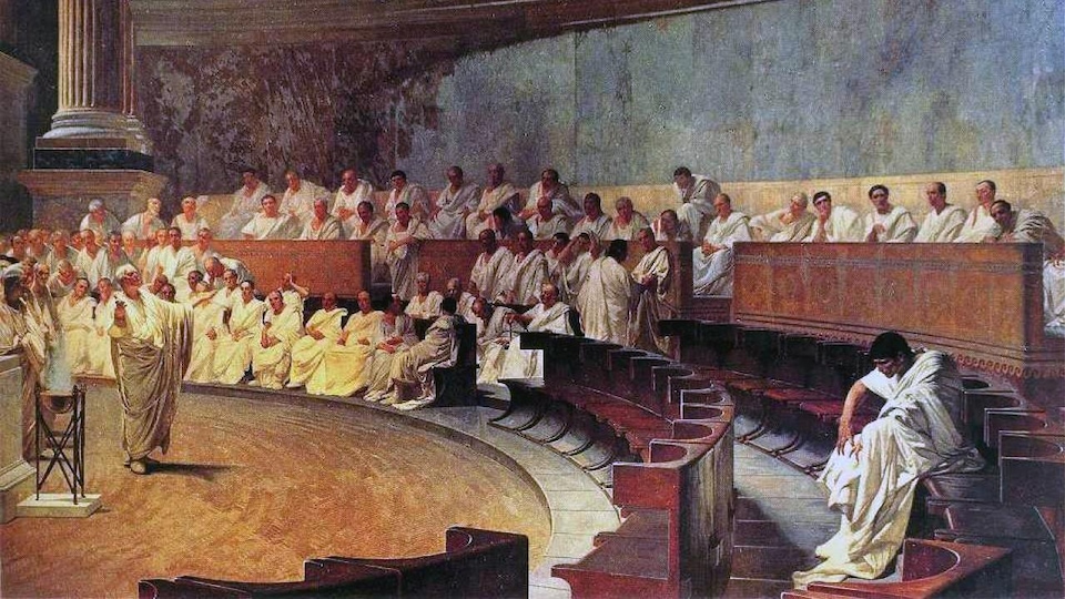 Une peinture du sénat romain de l'Antiquité.