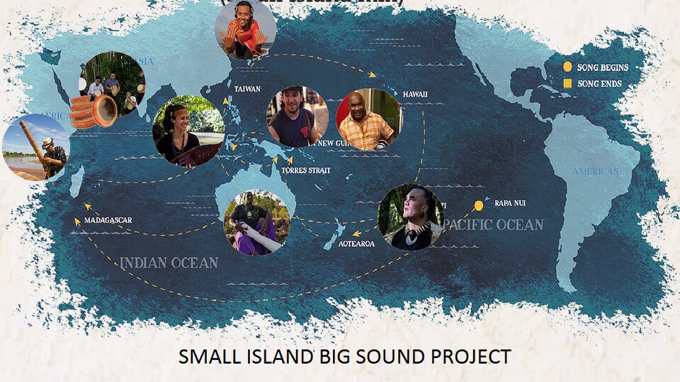 La carte des pays dont sont issu les musiques du Small Island Big Sound project