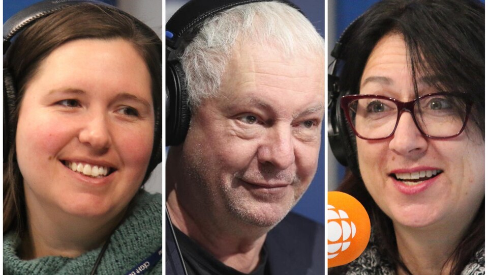 Gros plan sur deux femmes et un homme souriants.