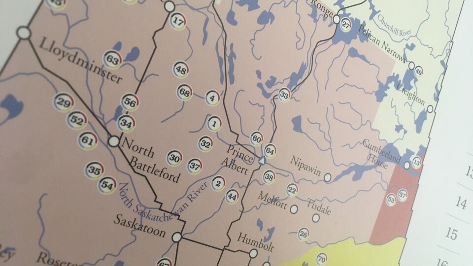 Coup d'oeil sur la carte du territoire du traité numéro 6 en Saskatchewan.