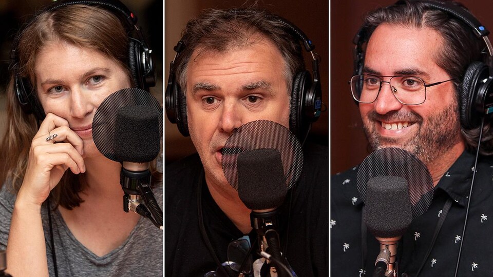 Trois invités s'expriment au micro.