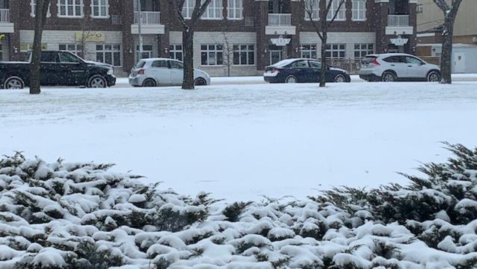 Des voitures stationnées dans un paysage d'hiver