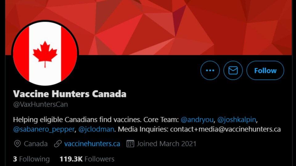 Une image de la page Twitter du groupe Vaccine Hunters Canada