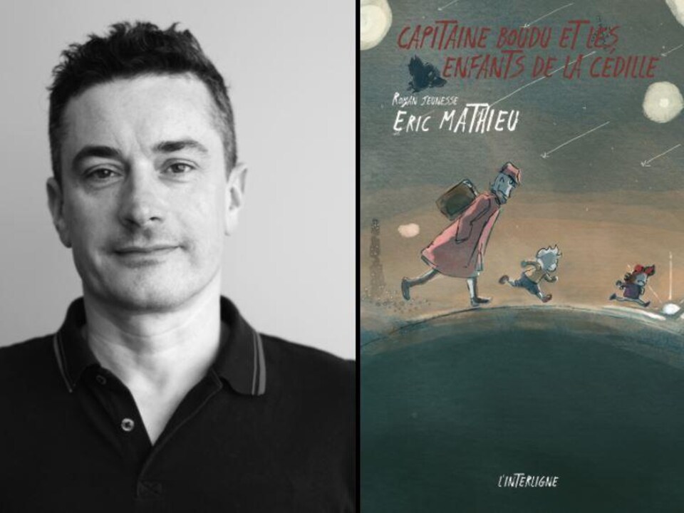 L'auteur Éric Mathieu et la couverture de son premier ouvrage jeunesse « Capitaine Boudu et les enfants de la cédille », publié par les Éditions L'interligne en septembre 2020