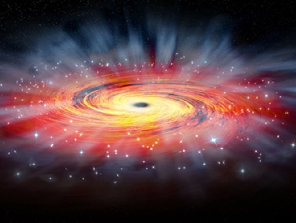 Représentation artistique du trou noir associé à la radiosource Sagittarius A*.