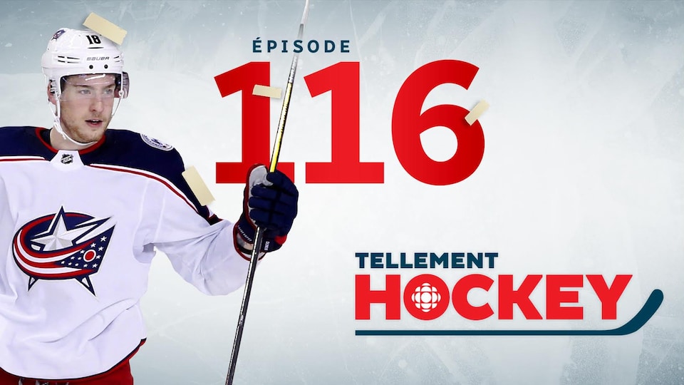 Pierre-Luc Dubois sur fond blanc avec surimpression du logo Tellement Hockey et le lettrage Épisode 116 en rouge