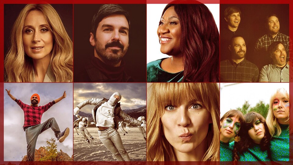 Montage photo des artistes Lara Fabian, Damien Robitaille, Mélissa Bédard, Les Trois Accords, Gurdeep Pandher, Borealis Soul, Véronic DiCaire et Les Hay Babies.