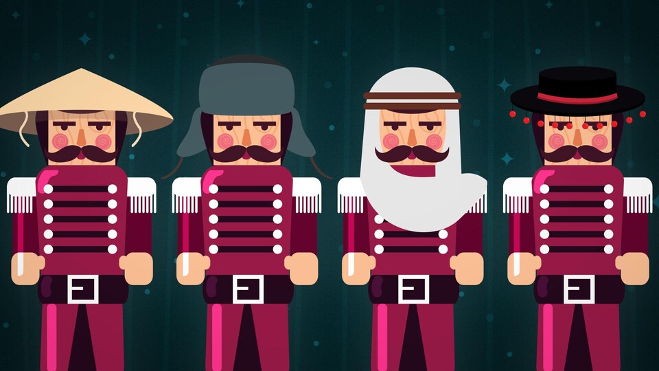 Des casse-noisettes avec des chapeaux qui représentent différents stéréotypes culturels.