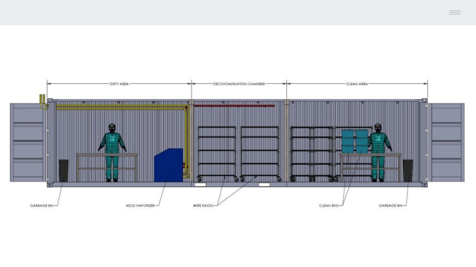 Une illustration montre la coupe d'un conteneur industriel avec deux personnes à l'intérieur.