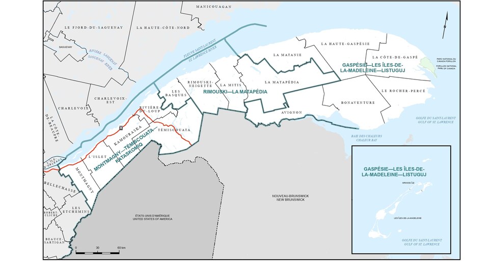 Une carte de l'Est-du-Québec.