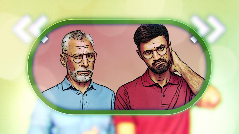 Illustration d'un homme plus âgé à la gauche et d'un homme plus jeune à la droite.
