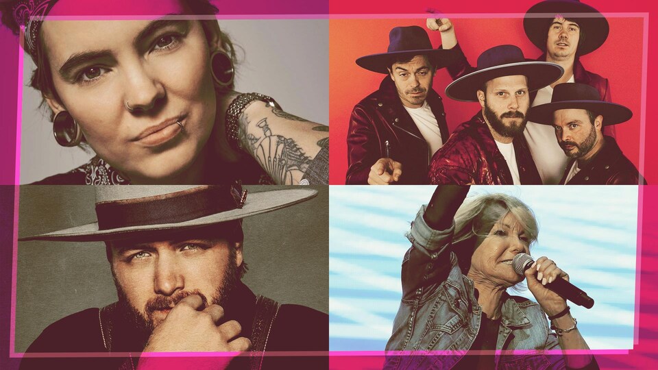 Montage photo des artistes Roxane Bruneau, Bleu Jeans Bleu, Matt Lang et Marjo.