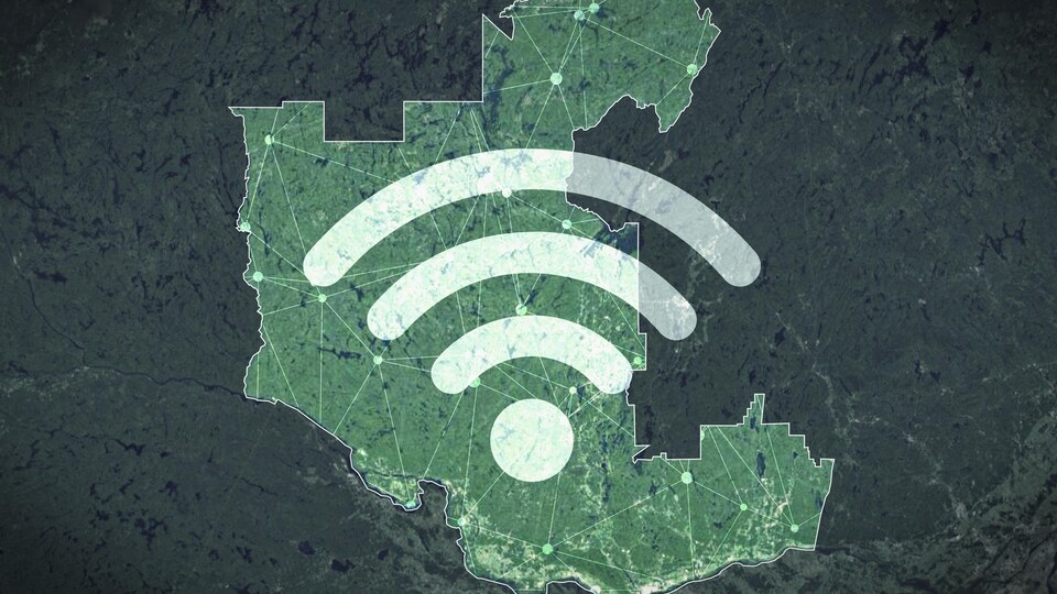Illustration d'un symbole de WiFi dur une carte de l'Outaouais.