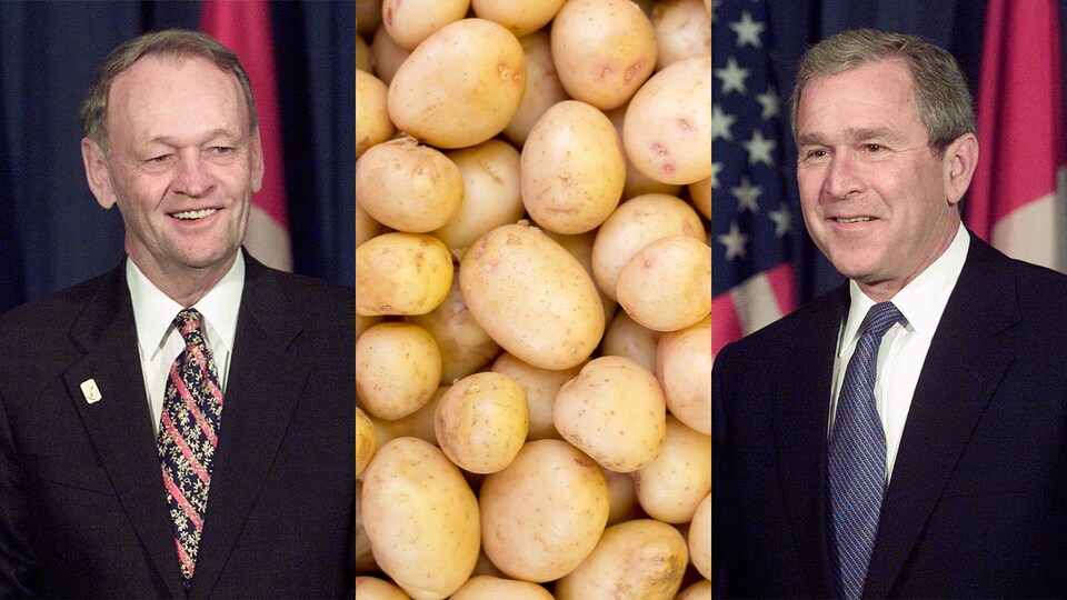 Montage photo de Jean Chrétien, George W. Bush et de patates.
