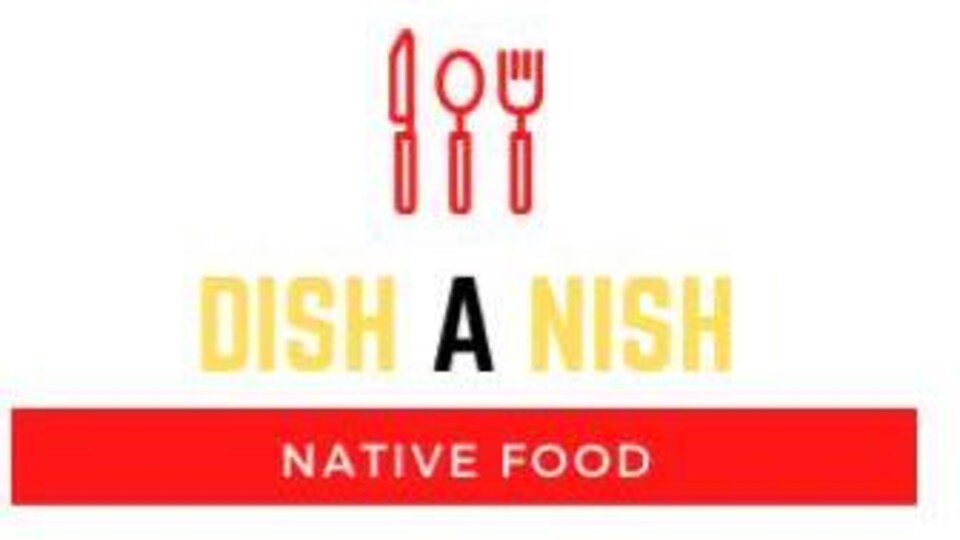 Un logo avec l'inscription : DISH A NISH, native food