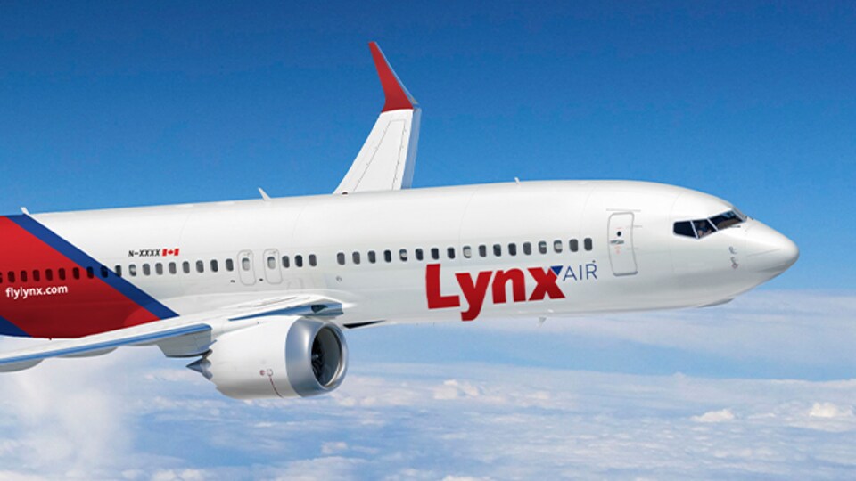 Un dessin d'un avion aux couleurs de Lynx Air. 