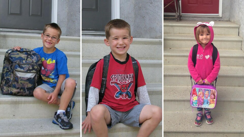Alexandre, Samuel et Geneviève Prisciak lors de la rentrée à l’École canadienne-française en 2011.