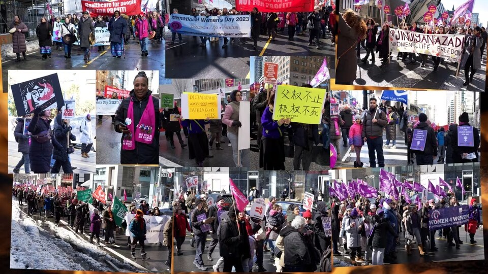 Un collage de photos de manifestations.