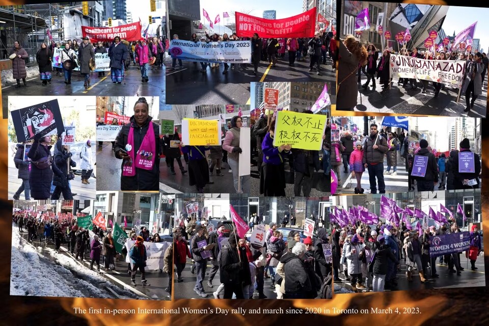 Un collage de photos de manifestations.
