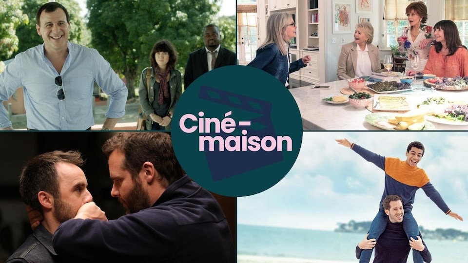 Radio-Canada Des images des films Envole-moi, Menteur, Ego Trip et Le nine de lecture entourent la notation Ciné-maison.