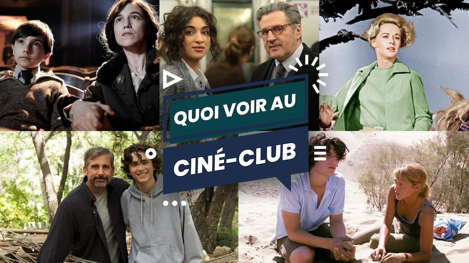 Radio-Canada Des images des films La promesse de l'aube, Les oiseaux, Un garçon magnifique, Le brio et Ma mère entourent la notation Quoi voir au CIné-club.