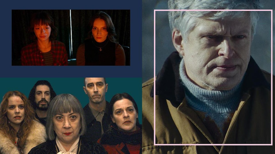 Radio-Canada Montage de trois photos tirées des Jour de merde (un homme en gros plan), Les chambres rouges (deux jeunes femmes côte à côte) et Vampire humaniste cherche suicidaire consentant (cinq personnages en groupe).