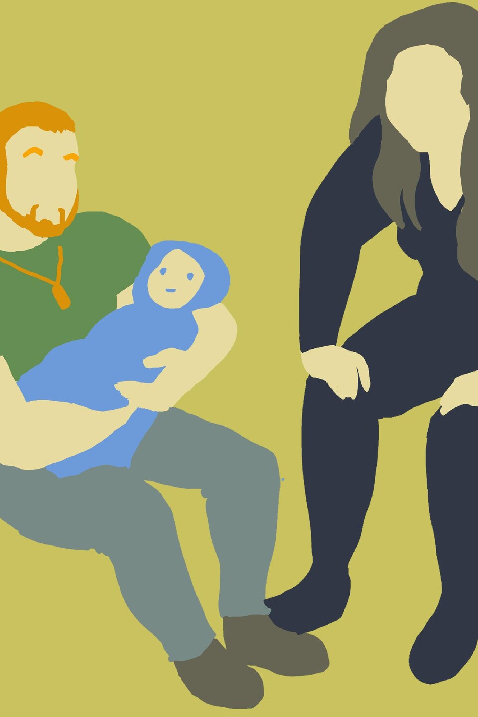 Le dessin d'une femme et d'un homme qui tient un bébé dans ses bras.